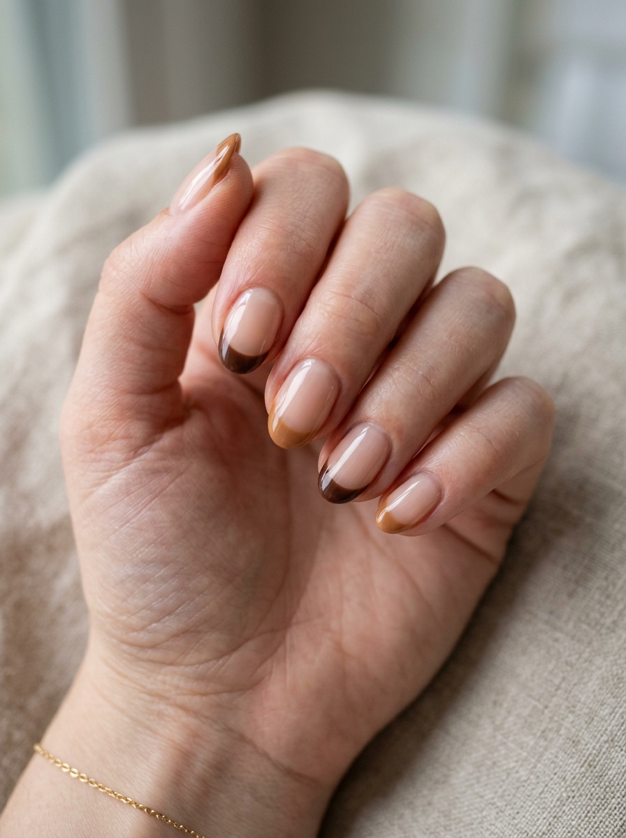 Caramel und Chocolate French Mix als Brown French Nägel Inspiration 2026